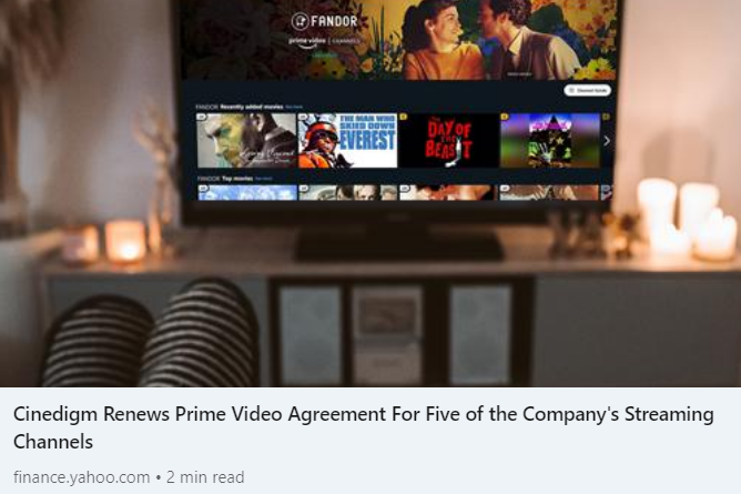 Cineverse_ent's tweet photo. Cinedigm Renews Prime Video Agreement For Five of the Company's Streaming Channels https://t.co/l2RjF1DWcU via @Yahoo
#Cinedigm #Fandor #Screambox #DoveChannel #CONtv #Docurama #primevideo #streaming #channels #digital #amazonprimevideo https://t.co/ZGrwpaJDgH