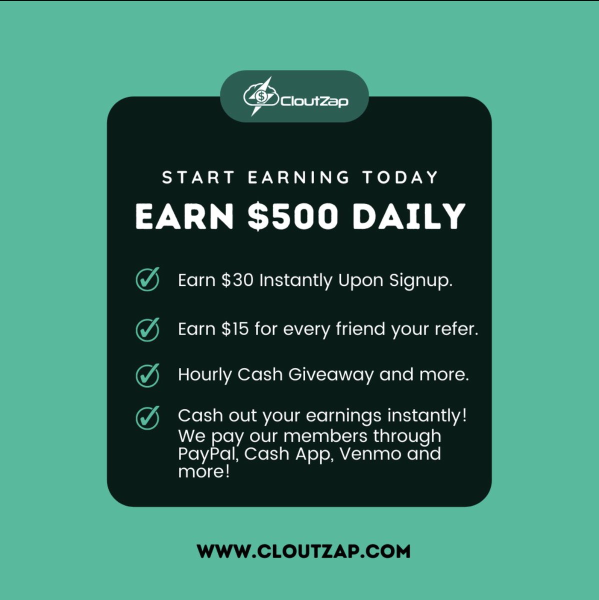 17ChaconH's tweet photo. CloutZap lets you earn $500 Daily effortlessly. 
https://t.co/4m5fvVXf1j
We get paid for playing games, completing quests and referring friends and family members.
You get instant $35 just for signing up and people are making tons of money!
#CloutZap #easymoney #Earnfromhome #CZ https://t.co/WlKoKOI9LU