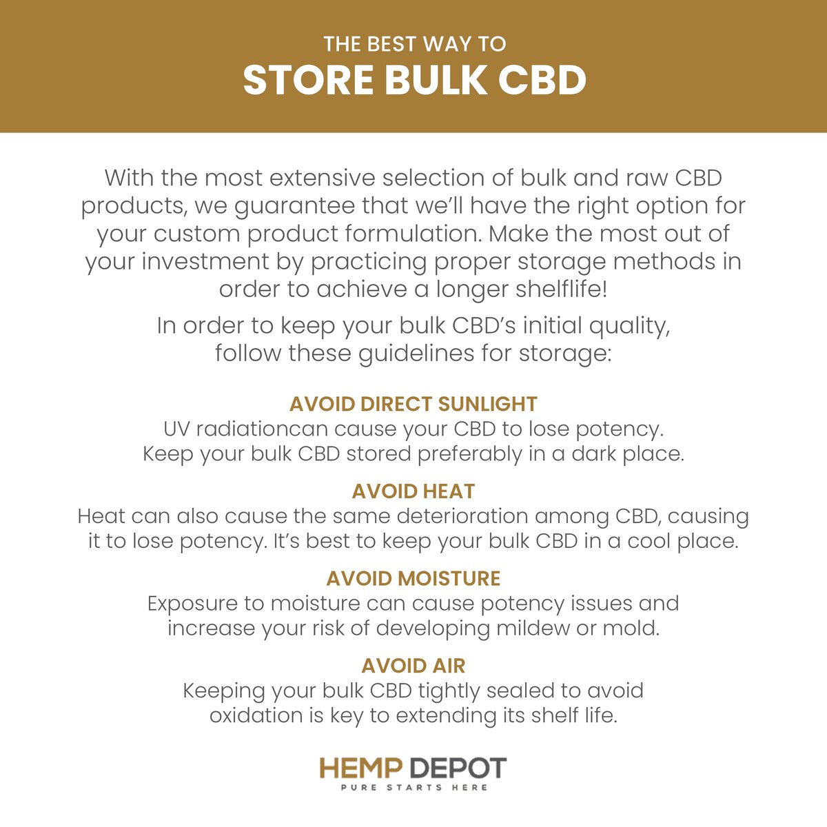 HempDepotCo's tweet photo. Storing bulk CBD is a breeze – if you know how to do it right! To learn more about starting your own CBD company, give us a call at: 1-844-HEMP-234

#hemp #organic #cbdlife #cbdlifestyle #hempdepot #cbdoil #cannabiscommunity #CBD #whitelabel #bulkcbd #wholesale #CBDbusiness https://t.co/I2ONEqPtuC