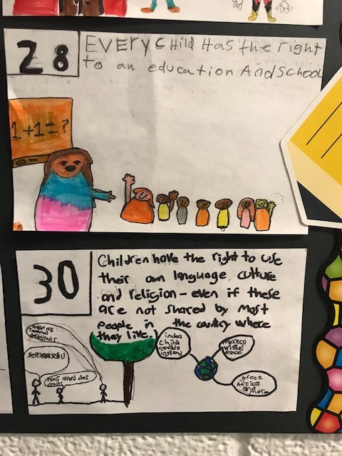 Quite the Friday at Givins/Shaw. The courtyard drain is now cleared out, photo retakes are underway, a pancake lunch for the staff (thank you Lakeview restaurant) will happen soon, and a grade 5/6 art installation based on the UN Rights of the Child is being unveiled.