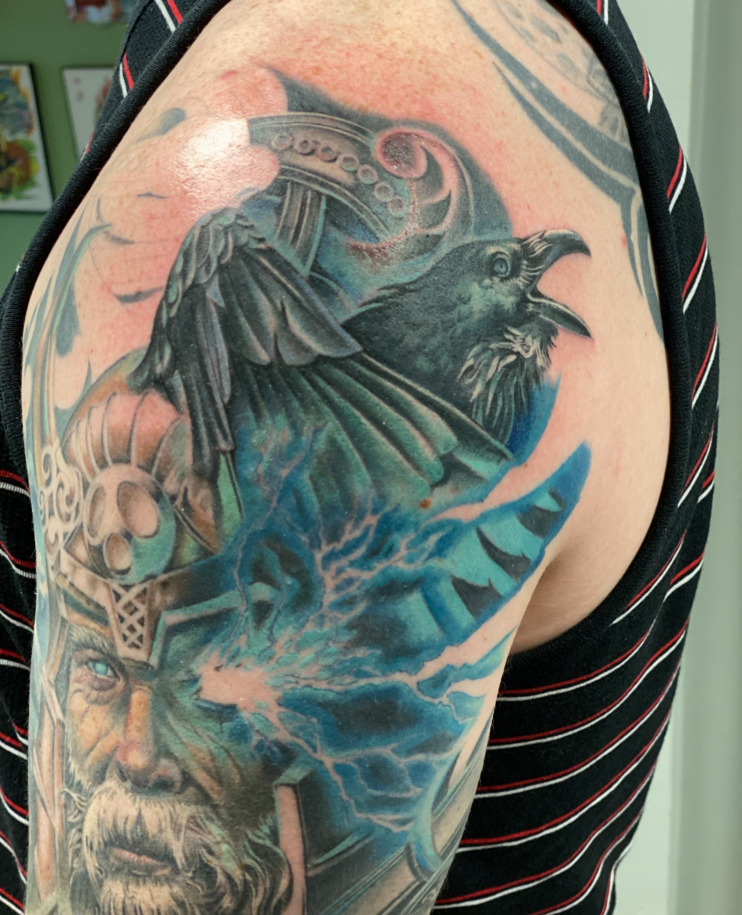 Odin 1 session down; by Dub at Divinity Tattoo in Arizona. (full sleeve  planned this is the first half) : r/tattoos