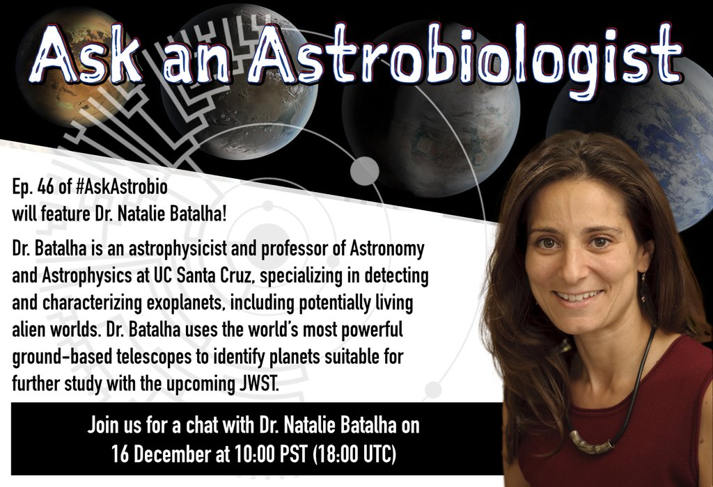 askastrobio's tweet photo. Join us for a new episode of #AskAstrobio next week, featuring Dr. Natalie Batalha and a conversation about her career, exoplanet research, JWST, and more!

https://t.co/uzzp9xBzfF https://t.co/hB0bOSaFQp