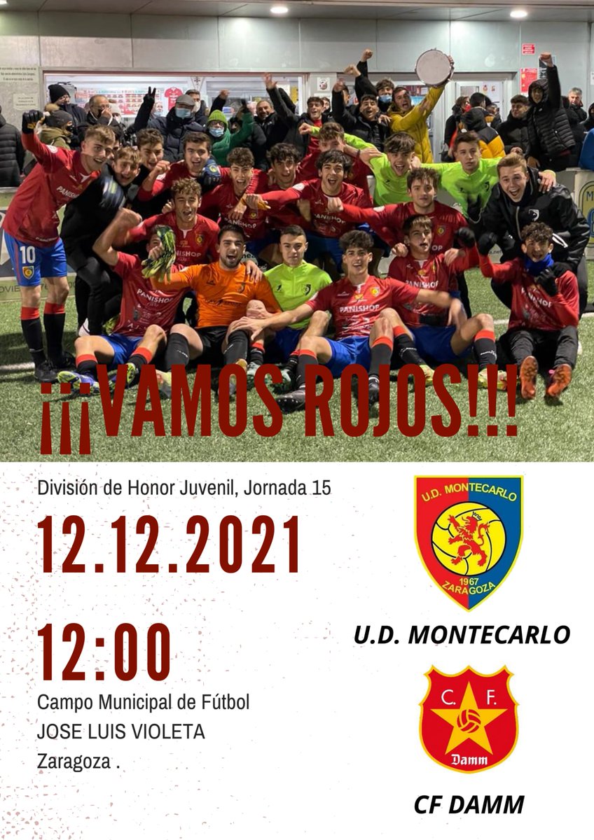 UDMontecarlo's tweet photo. Este domingo, en casa, juega el División de Honor Juvenil!!

📅 12 de diciembre
⏰ 12:00
🆚️ CF Damm
🏟 C.M.F José Luis Violeta

VAMOS ROJOS!!!! 🔴🔴🔵🔵 https://t.co/y34LEgeYfL