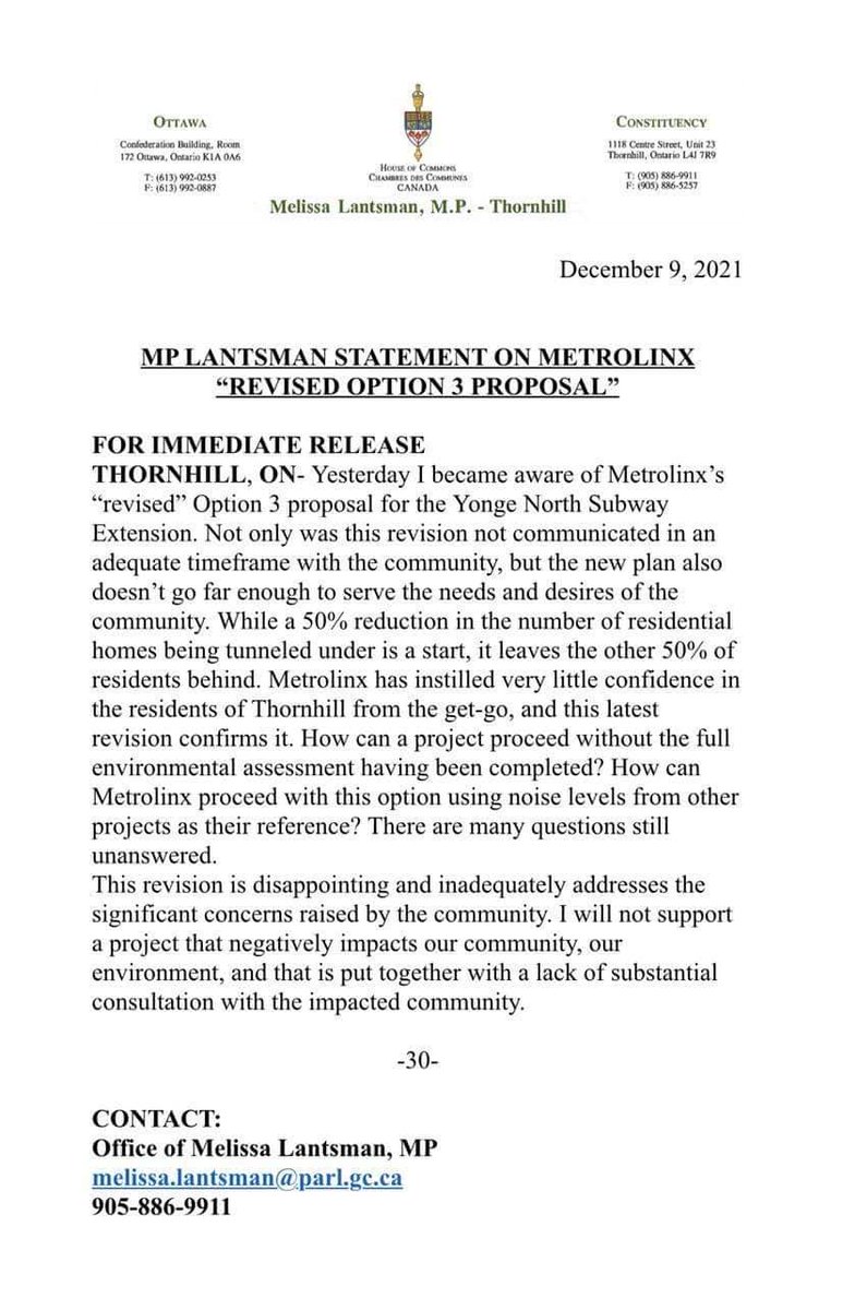 StopOption3's tweet photo. We are very grateful to our #Thornhill MP @MelissaLantsman for her unwavering and unqualified support.  A Yonge Subway belongs on Yonge Street!  Ford government, are you listening? https://t.co/qLRiiZ9SDs