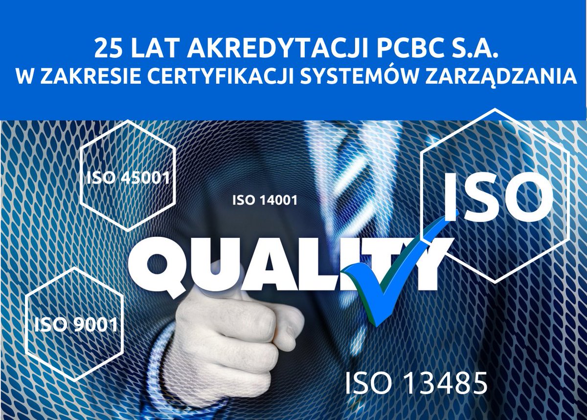 pcbcsa's tweet photo. Dzisiaj przypada 25-lecie akredytacji PCBC S.A. w zakresie certyfikacji #systemów #zarzadzania. Pierwszy certyfikat akredytacji został nam przyznany przez @PCAgovPL 10.12.1996 r. w zakresie normy #ISO9001⤵️
https://t.co/iNVr7x8Jw2
#pcbc #pcbcsa #certyfikacja #łączynasjakość https://t.co/Zh7kSvDmkm