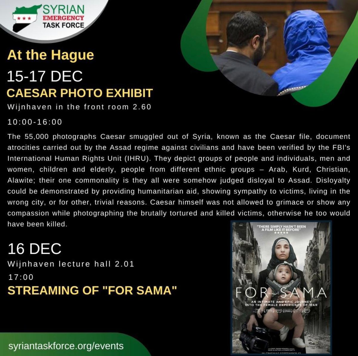 celehope's tweet photo. Come see our #CaesarExhibit next week at Leiden Hall! We are also screening the award winning documentary "For Sama" by the talented @waadalkateab https://t.co/yBLUyEuhOa