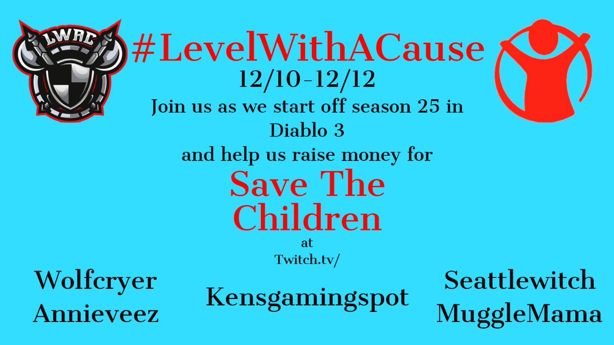 WolfcryerYT's tweet photo. Its that time!  #LevelWithACause starts today! Let's raise some money for a great charity!  Good luck and THANK YOU to all the participating streamers and have a great season 25 everyone!!!
Be sure to check out these awesome streamers!!! https://t.co/Nym9In6O9Y