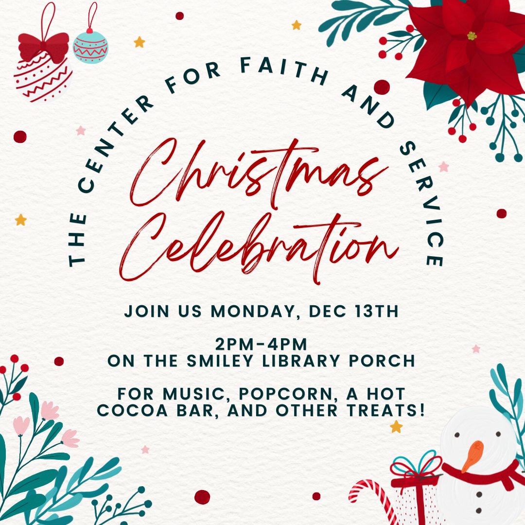 CMU_CFS's tweet photo. With the help of our friends in the Rec. Center, The Center for Faith and Service would like to invite you to a Christmas Celebration on the Smiley Library Porch 2pm-4pm on Monday, Dec 13th! https://t.co/6JZl7SjE2w