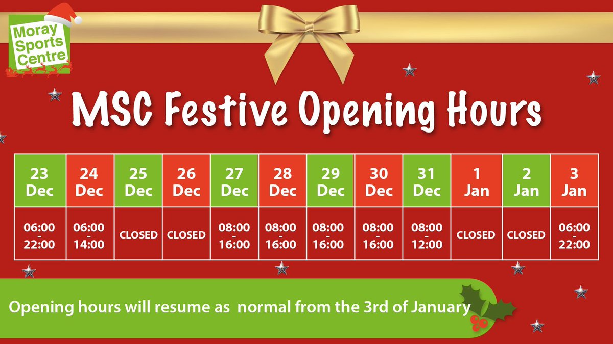 Our opening ours are changing over the festive period!🎄🎅☃️