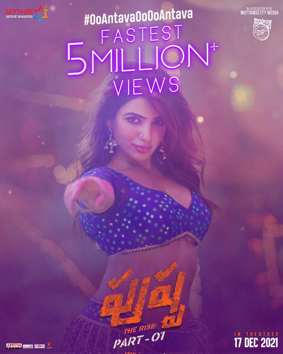 SamanthaKlFc's tweet photo. Fastest 5 Million on Cards ! 💥

#OoAntavaOoOoAntava #PushpaTheRise #Pushpa 

@Samanthaprabhu2 @alluarjun https://t.co/i1Da04ODxY