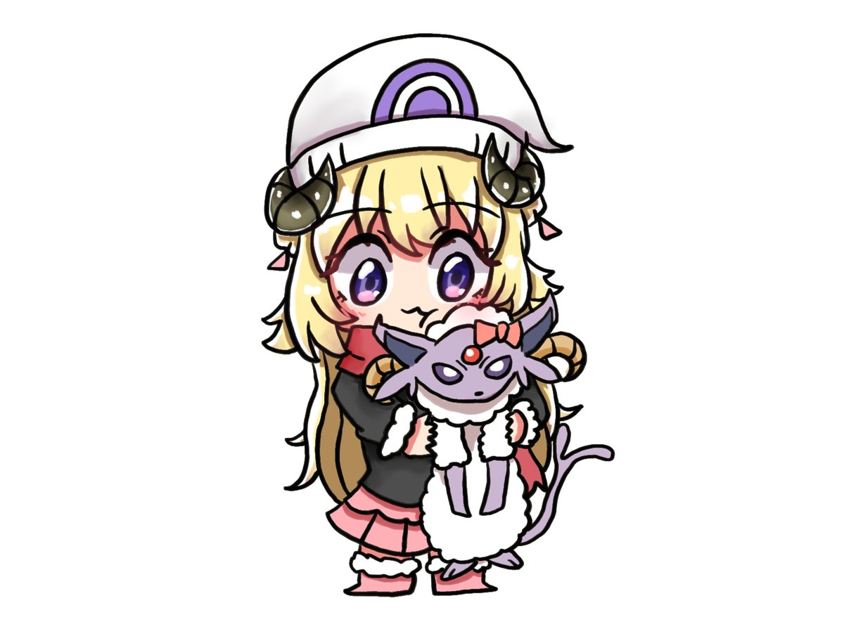 dawn (pokemon) ,tsunomaki watame pokemon (creature) 1girl blonde hair horns beanie purple eyes hat  illustration images