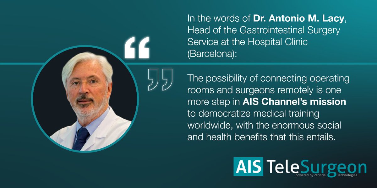 In the words of Dr Antonio M Lacy: “The possibility of connecting operating rooms and surgeons remotely is one more step in AIS Channel’s mission to democratize medical training worldwide, with the enormous social and health benefits that this entails”

➡ ais-telesurgeon.com