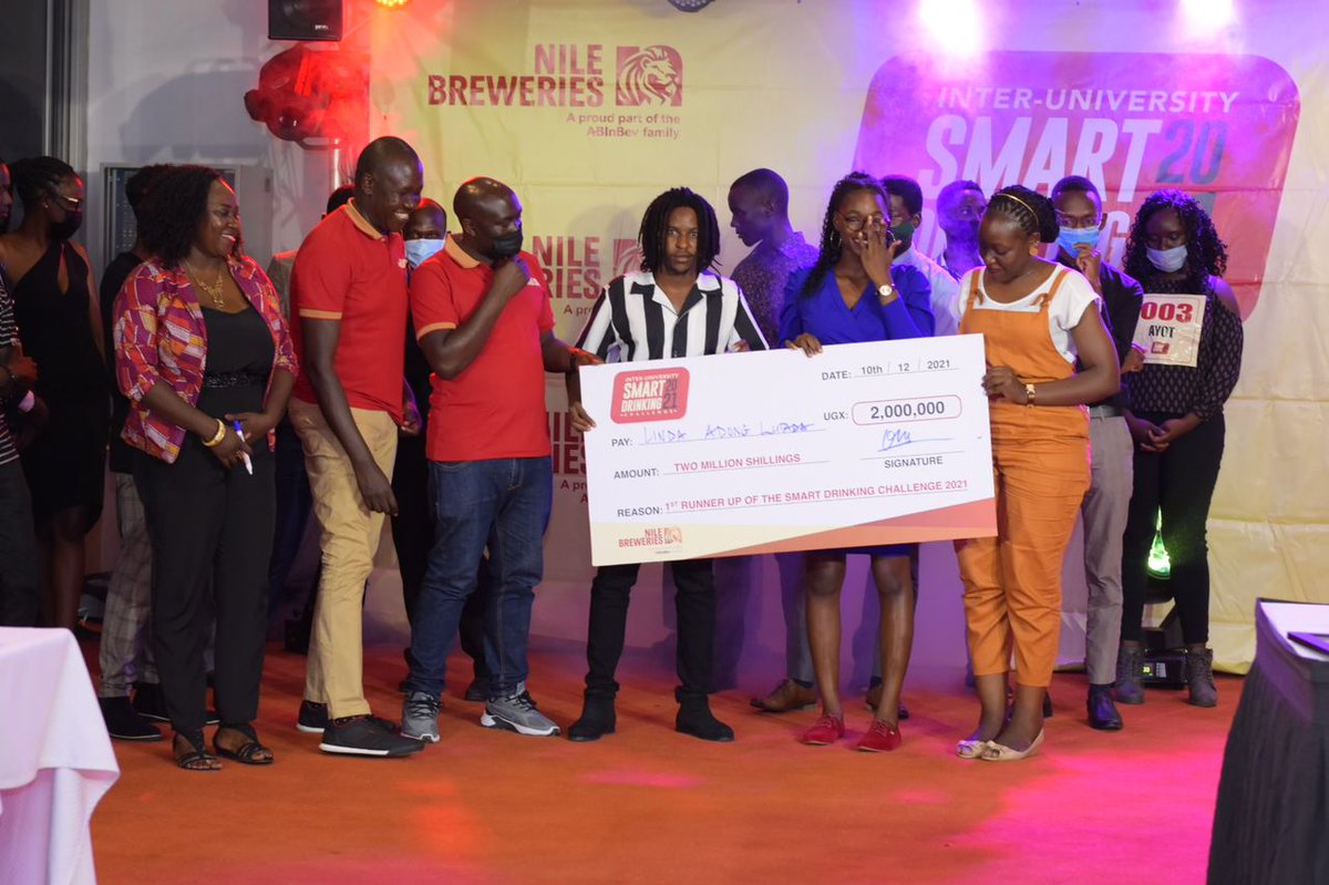 Adong Linda Lutada, also from @Makerere is the first runner up. She wins a cash prize of Ugx. 2,000,000. Congratulations to her 🎉🎊🎉🎊 #BeSmartDrinkSmartUg