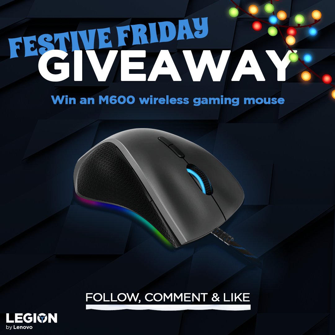 Lenovo Legion UK & Ireland (@lenovolegionuki) on Twitter photo December is here, which means it's time for FESTIVE FRIDAY GIVEAWAYS.
We're kicking things off with an M600 Legion Mouse Giveaway, in order to enter you need to:
โค๏ธ LIKE
โก๏ธ FOLLOW <a href="/LenovoLegionUKI/">Lenovo Legion UK & Ireland</a>
๐ RT
๐ฌ TAG your Christmas gaming squad December is here, which means it's time for FESTIVE FRIDAY GIVEAWAYS.
We're kicking things off with an M600 Legion Mouse Giveaway, in order to enter you need to:
โค๏ธ LIKE
โก๏ธ FOLLOW <a href="/LenovoLegionUKI/">Lenovo Legion UK & Ireland</a>
๐ RT
๐ฌ TAG your Christmas gaming squad