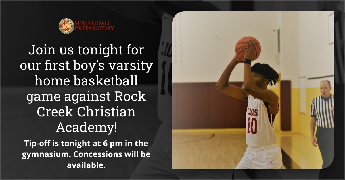 Support our boy's basketball team tonight at 6 pm in the Springdale gymnasium as they take on Rock Creek Christian Academy!