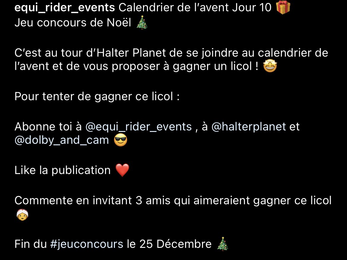 Calendrier de l’avent Jour 10 🎁
Aujourd’hui c’est Halter Planet qui propose un jeu concours 🎄
Rendez vous sur notre Instagram 🐴