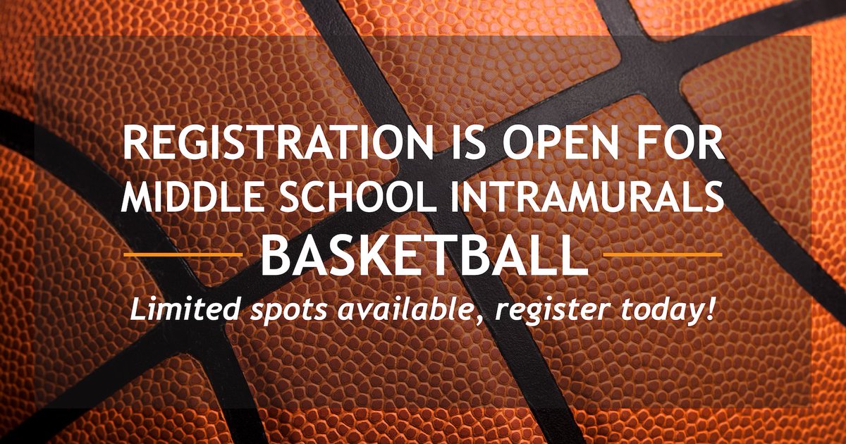 Attention middle schoolers! Registration is open for the after school intramural basketball program. Students meet every Mon &amp; Wed beginning Jan 10. Activity bus will be provided to transport students to/from each school. Spots are limited, register at bit.ly/3oFTK35