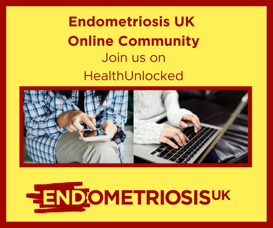 EndometriosisUK's tweet photo. Come join our free online community on HealthUnlocked. 
You can safely and anonymously share your experience of endometriosis with others, ask questions, find out more about endometriosis and get support. See our website for details https://t.co/6FyDKxDXnE #endometriosis https://t.co/9HVoPlv8oN