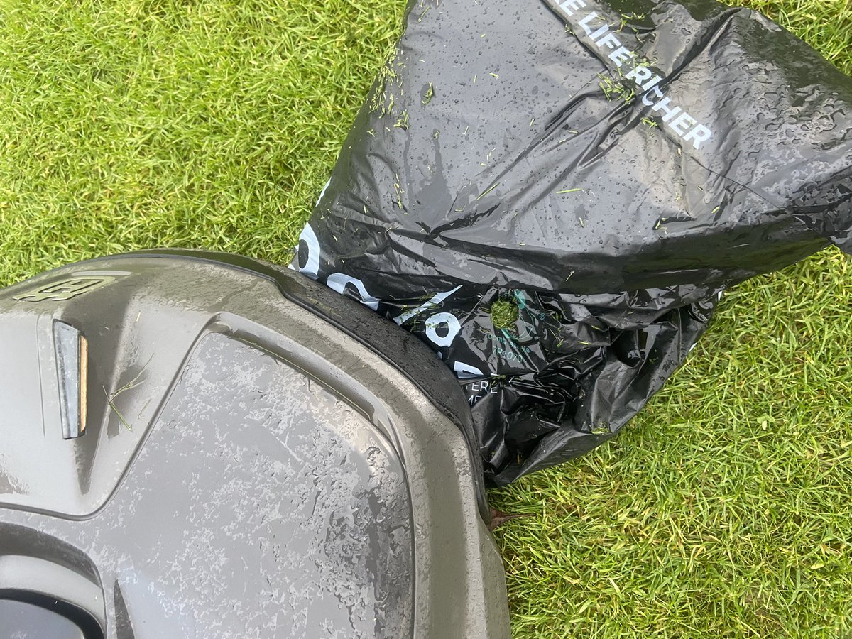 Flano1's tweet photo. @gympluscoffee pack left out in Storm by fastway couriers! Blown onto the lawn &amp; run over by robotic mower. Top cut, not wearable. Email sent no reply! https://t.co/0HJB28aXKf