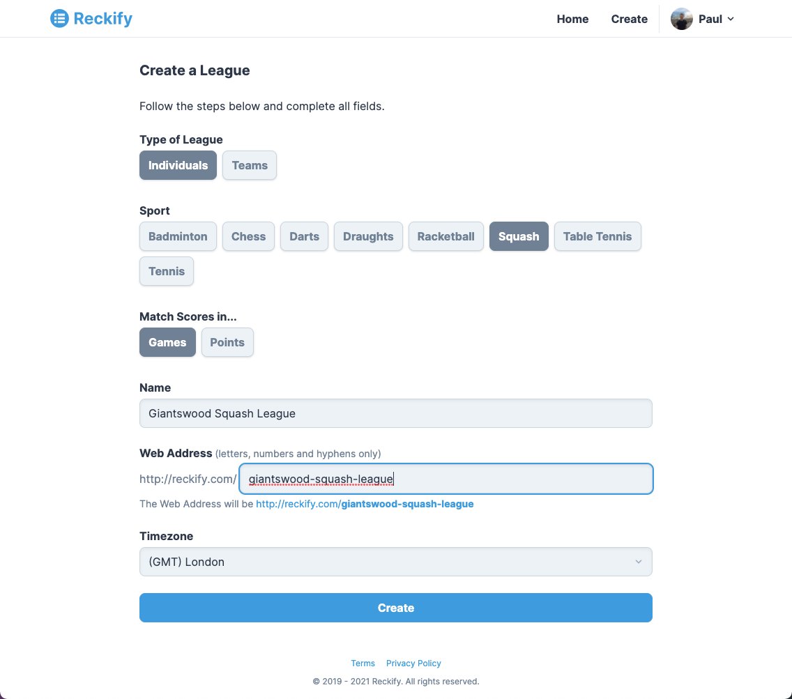 sabresports's tweet image. New more intuitive way of creating leagues at reckify.com. Can now select the type of league, the sport and the units of the match scores which nicely relate to the sport selected.