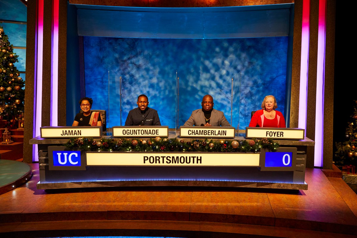 portsmouthuni's tweet photo. Good to luck our @uopalumni team competing in this year's special series of Christmas University Challenge! Meet the team: https://t.co/CEKrvla7D3

Find out how the team does against Birkbeck on Monday 27 December at 20:30 on BBC2 📺 

@PoppyJaman @ch_nira @BrickzwithTipz https://t.co/2qxqneYP8r