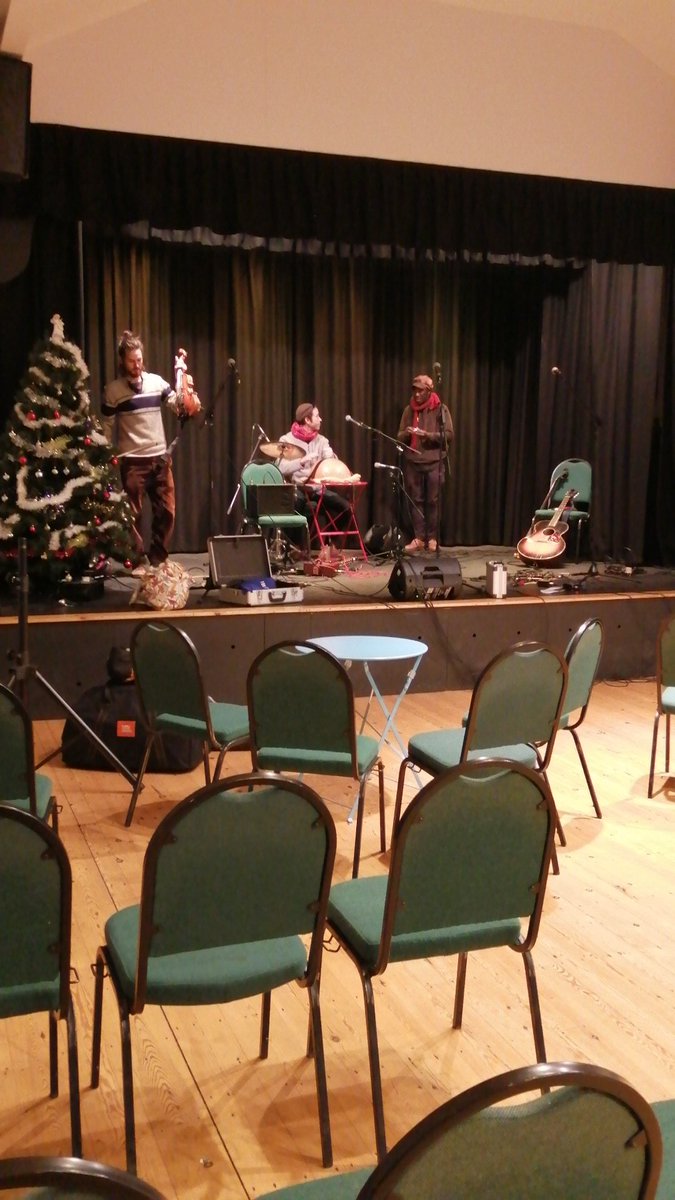 Amadou and Cory setting up at Winterborne Stickland for tonight's performance of Touki..... sounding great! @Artsreach <a href="/Ruraltouring/">NRTF Rural Touring</a> #ruraltouringrocks