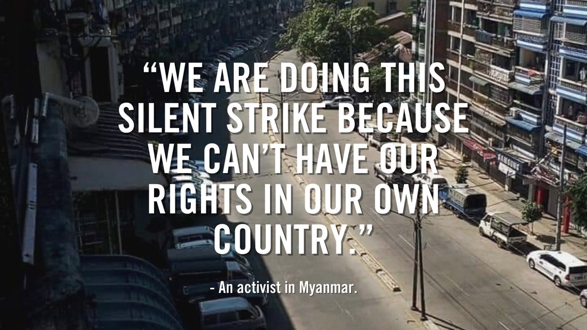 amnesty's tweet photo. On this International Human Rights Day, people of Myanmar decided to make their cities silent to show the world that their human rights are being stifled. The world will hear the painful silence of Myanmar. #WhatsHappeningInMyanmar #MyanmarNeverSilenced https://t.co/bhMP9wLSJA