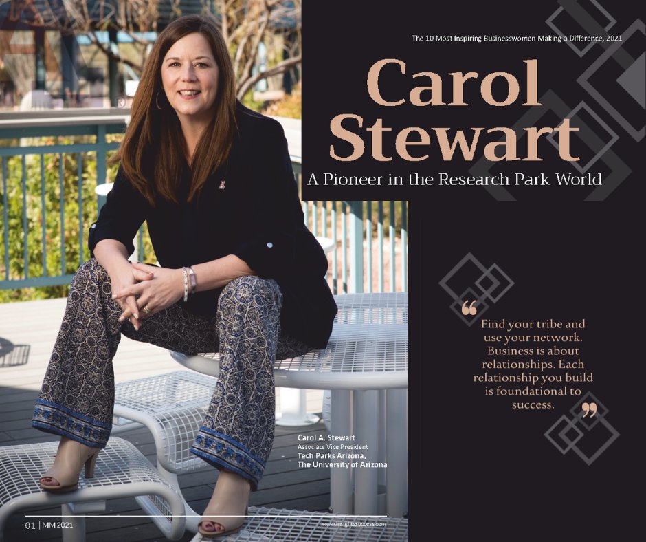 Guess who landed on the Top 10 Most Successful Business Women to Watch in 2021? 
Carol Stewart -- A Pioneer in the Research Park World! Read the feature in <a href="/insightssuccess/">Insights Success</a>: bit.ly/3ICFWOO
#scienceparks #innovationecosystems #womenwithambition