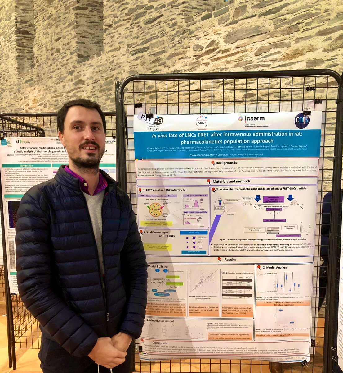 Vincent_Leb's tweet photo. Présentation d’une partie des mes travaux de thèse sur la pharmacocinétique des médecines lors des 5e journées de recherche biomédicale Angers-Tours.@LabMint @UnivAngers @chu_angers @frlagarce , Patrick Saulnier, Samuel Legeay et merci @laliguecancer https://t.co/DAMz2sAPdN