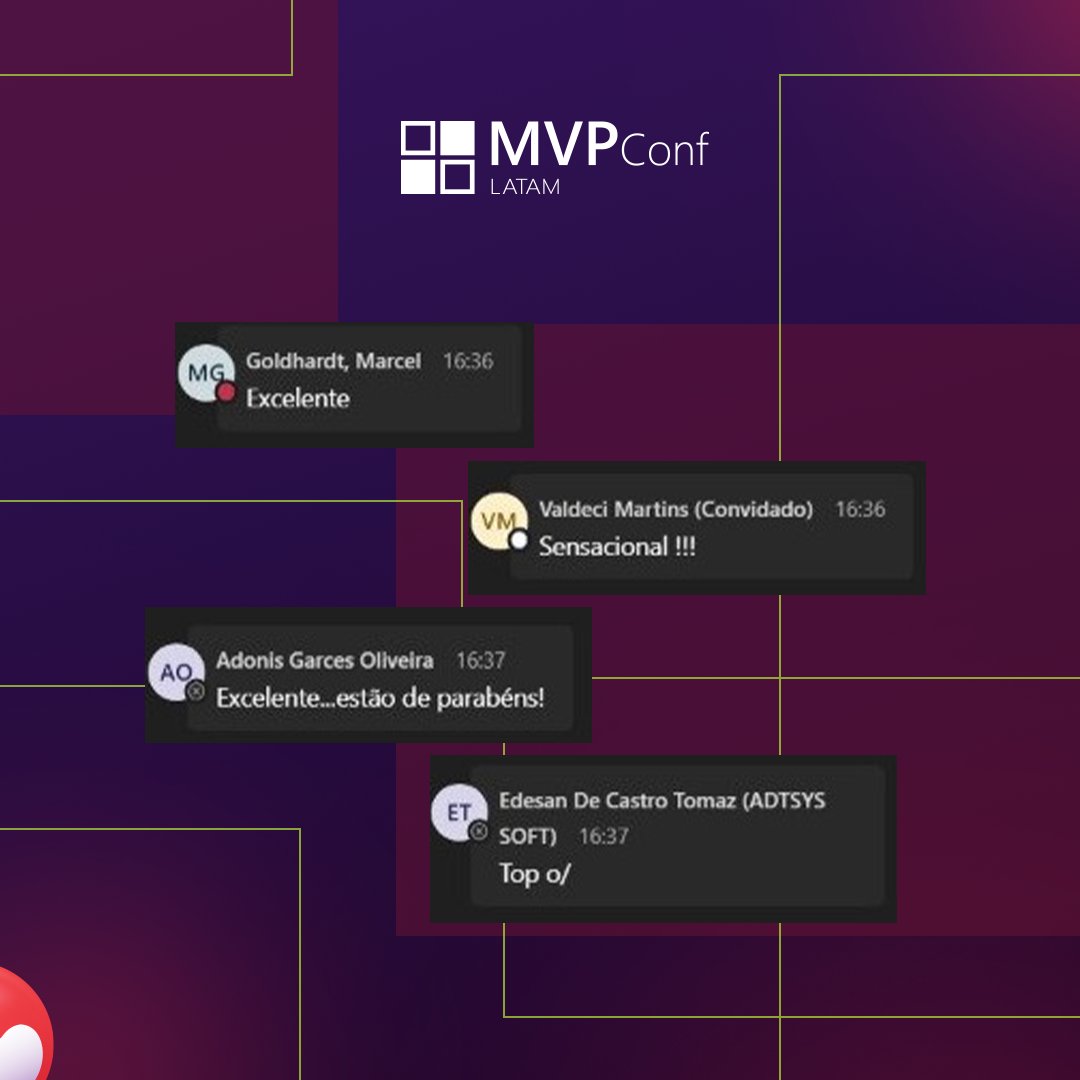 Olha só o que a galera está falando sobre o MVPConf 2021!
 
E você?  Está gostando do evento? Hoje e amanhã ainda teremos muuuitas palestras! Aproveite 😉