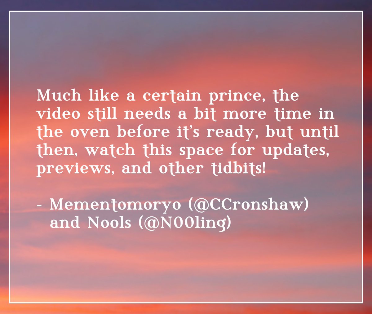 TMINE_vid's tweet photo. Introducing the new twitter feed for Too Much is Never Enough, a not-for-profit audio-visual love letter to FFXV! Follow us for future updates and info! https://t.co/SWHOtmnHjy
