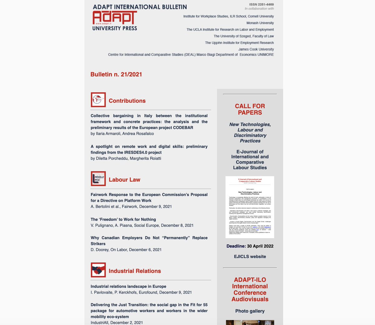 🆕 #JustPublished #ADAPTInternational Bulletin No.21/2021 mailchi.mp/adaptinternati… 
#collectovebargaining #digitalskills #remotework #greenskills #platformwork #socialeconomy #osh #pensions #inworkpoverty 
Why aren't you subscribed yet? Have a click! ✍️
adapt.us3.list-manage.com/subscribe?u=47…
