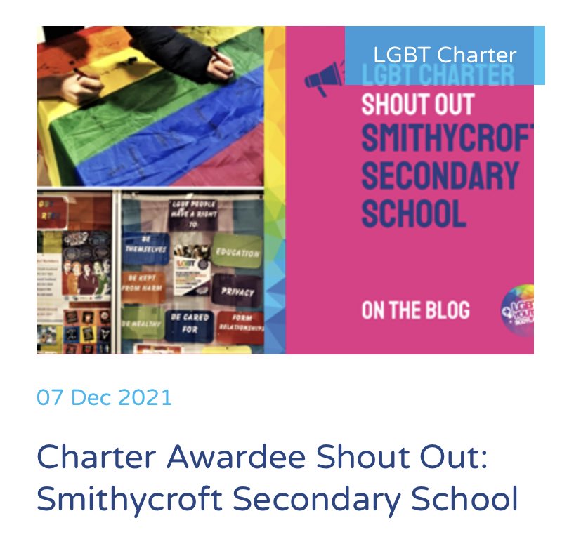 SmithycroftLGBT's tweet photo. We are absolutely delighted to be featured in this months LGBT charter shout out! @smithycroft282 @SmithyLibrary @Smithyequality @Smithy_Voice   Read it here: https://t.co/K5dDxUKq3p https://t.co/zzQeWExuAs