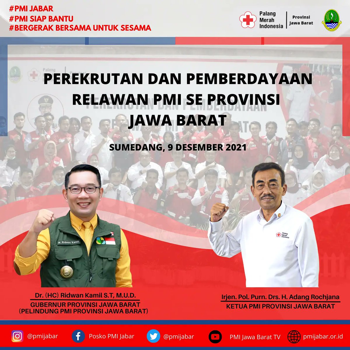 pmijabar's tweet photo. PMI Jabar menggelar Perekrutan dan Pemberdayaan Relawan PMI Se-Provinsi Jawa Barat Tahun 2021 Pada Kamis,09 Desember 2021 yang bertempat di Area Perkemahan Wisata Alam Gajahdepa Kab. Sumedang.Kegiatan dipimpin dan dibuka oleh Ketua PMI Jabar Irjen Pol (Purn). Drs. Adang Rochjana. https://t.co/qf2qASxkcp