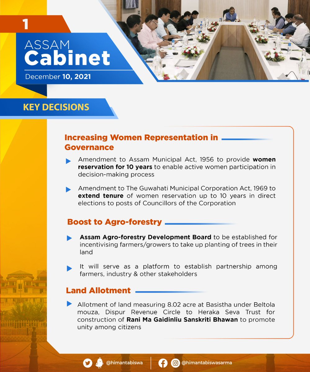 himantabiswa's tweet photo. In today's Cabinet meeting, we took several decisions including reservation for women in ULBs, Govt jobs to kin of Majuli boat incident, improving water quality in eco-sensitive zones, providing water &amp; sanitation in rural areas and facilitating growth of MSEs, among others. https://t.co/G3VaUTbc8w