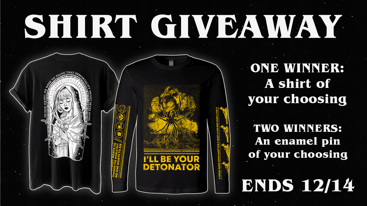 KerinCunningham's tweet image. 🖤⚡️ MCR SHIRT GIVEAWAY ⚡️🖤
Enter to win a My Chemical Romance shirt of your choosing OR an enamel pin of your choosing for two runners up! Rules:
🖤 Must be following me!
🖤 Like/RT this post!
Entries open to all countries, must enter by 12/13 at 11:59 EST. Good luck!!