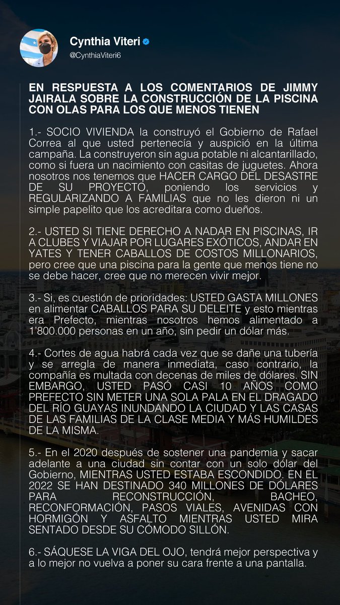 EN RESPUESTA A LOS COMENTARIOS DE JIMMY JAIRALA SOBRE LA CONSTRUCCIÓN DE LA PISCINA CON OLAS PARA LOS QUE MENOS TIENEN