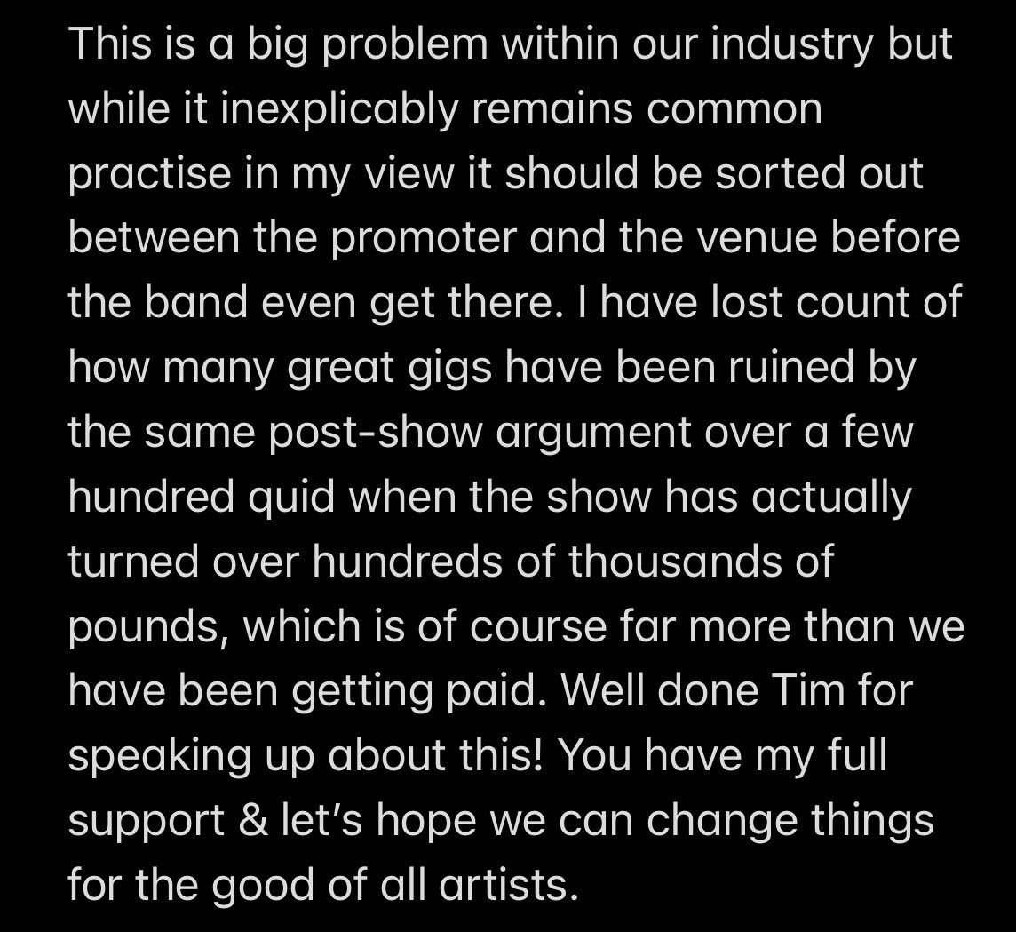 peterhook's tweet image. Some thoughts about venues charging a commission on sales of band merchandise… sometimes up to 25%.

Well done @Tim_Burgess for starting this conversation. I have been battling this for many years now and fully support a change to this practise.