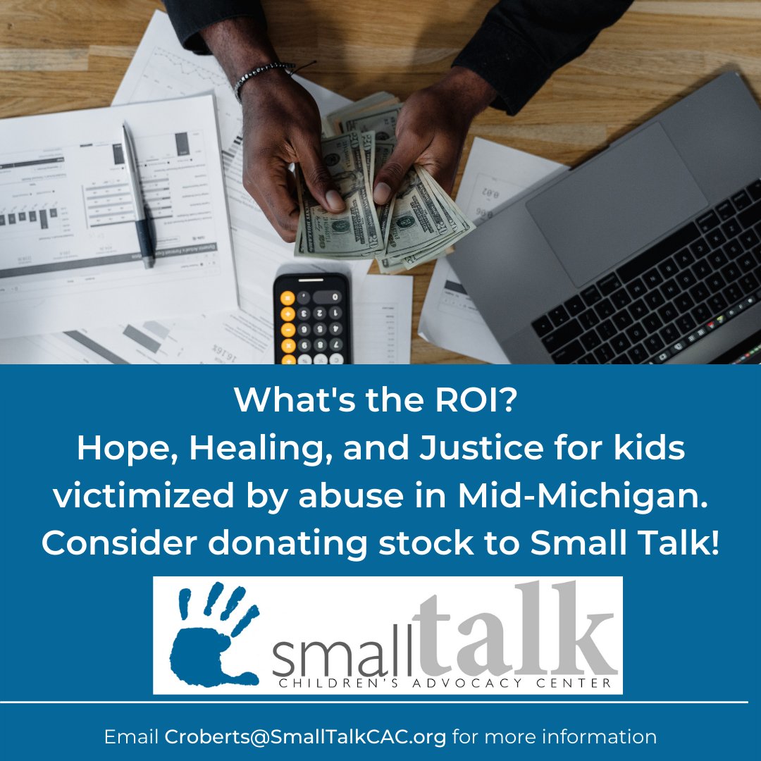 We accept #stockdonations! Small Talk is a nationally accredited 501(c)3 #nonprofit providing #hope, #healing, and #justice to children victimized by sexual and physical abuse. Email CRoberts@SmallTalkCAC.org and contact your #finplan for tax incentives.