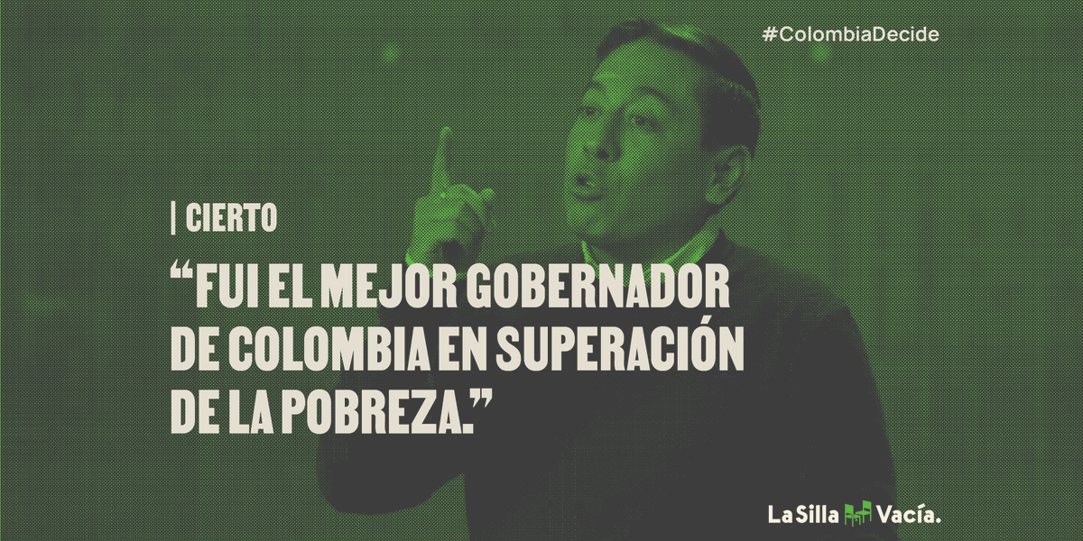 lasillavacia's tweet photo. #ColombiaDecide #DetectorDeMentiras 

.@CarlosAmayaR dijo que fue el mejor gobernador en superación de la pobreza.

Cierto. En 2018 se ganó el premio Premio Mejores Gobernantes en la Superación de la Pobreza en la categoría departamentos. 

La explicación: https://t.co/EjsqQuYv9C https://t.co/xqTUvgr50S