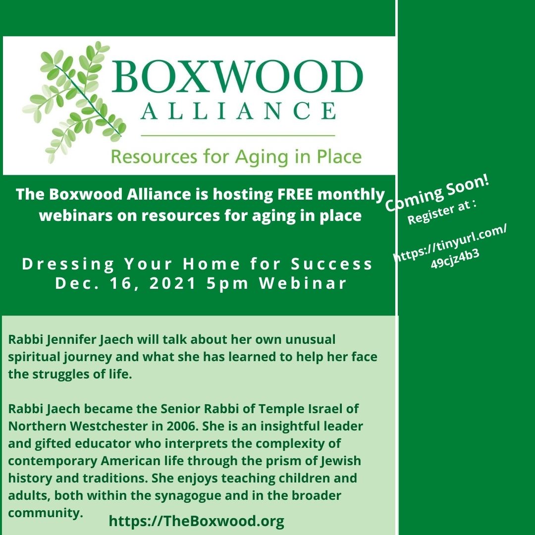 BoxwoodAlliance's tweet photo. Register for the  Boxwood Alliance December webinar, with Rabbi Jennifer Jaech, Finding Strength in Spirituality: https://t.co/YJwPcuSY12
#TheBoxwoodAlliance #AgingInPlace#Westchester #Putnam #Strength #Spirituality https://t.co/b1fTFr4q7q
