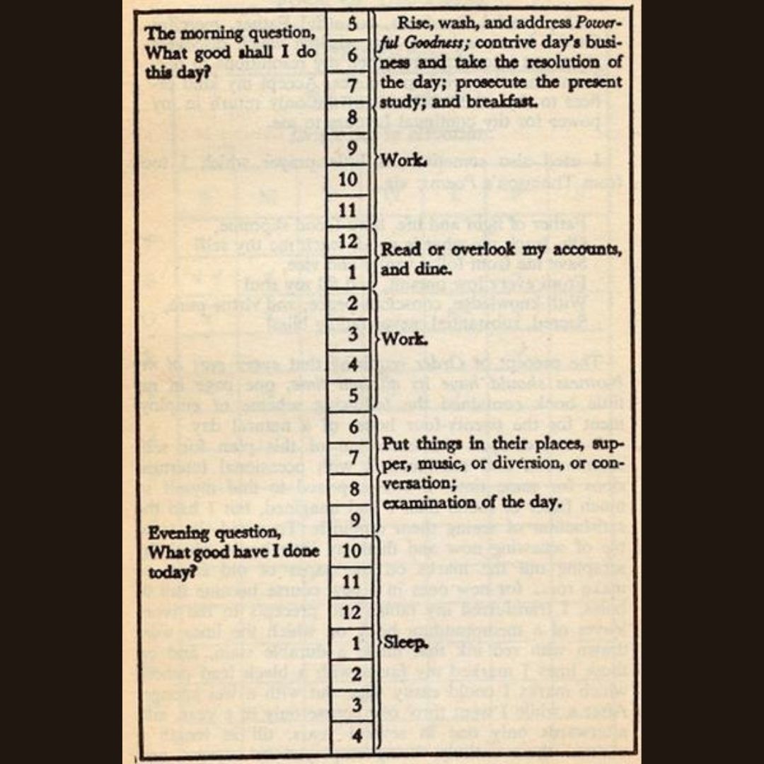 BFHouse's tweet photo. #DidYouKnow that Ben split his day into six time blocks to ensure he managed his time effectively?! He also started and ended the day with a question: ‘What good shall I do this day?’ and ‘What good have I done today?’ 

Sounds simple enough…⁠
⁠
#FranklinFactFriday⁠
⁠

⁠ https://t.co/tr162c0XO6