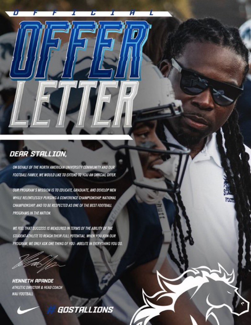 #AGTG Blessed to receive an offer from North American University <a href="/twhfootball/">Highlander Football</a> @CoachNewmanIII <a href="/ColschenDavid/">Coach Colschen</a> <a href="/IronWillSC/">Iron Will</a> #GoStallions