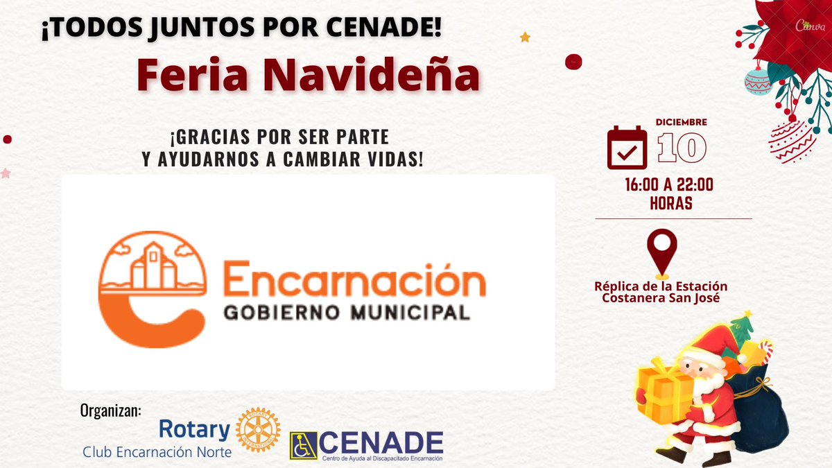 TCenade's tweet photo. ¡TODOS JUNTOS POR CENADE!
🎄Feria Navideña🎄
Les esperamos hoy 10 de diciembre desde las 16:00hs, en la 𝑹𝒆́𝒑𝒍𝒊𝒄𝒂 𝒅𝒆 𝒍𝒂 𝑬𝒔𝒕𝒂𝒄𝒊𝒐́𝒏, 𝑪𝒐𝒔𝒕𝒂𝒏𝒆𝒓𝒂 𝑺𝒂𝒏 𝑱𝒐𝒔𝒆́. 
Gracias a quienes se suman para ayudarnos a cambiar vidas @MuniEncarnacion. https://t.co/c8hlcImPAj