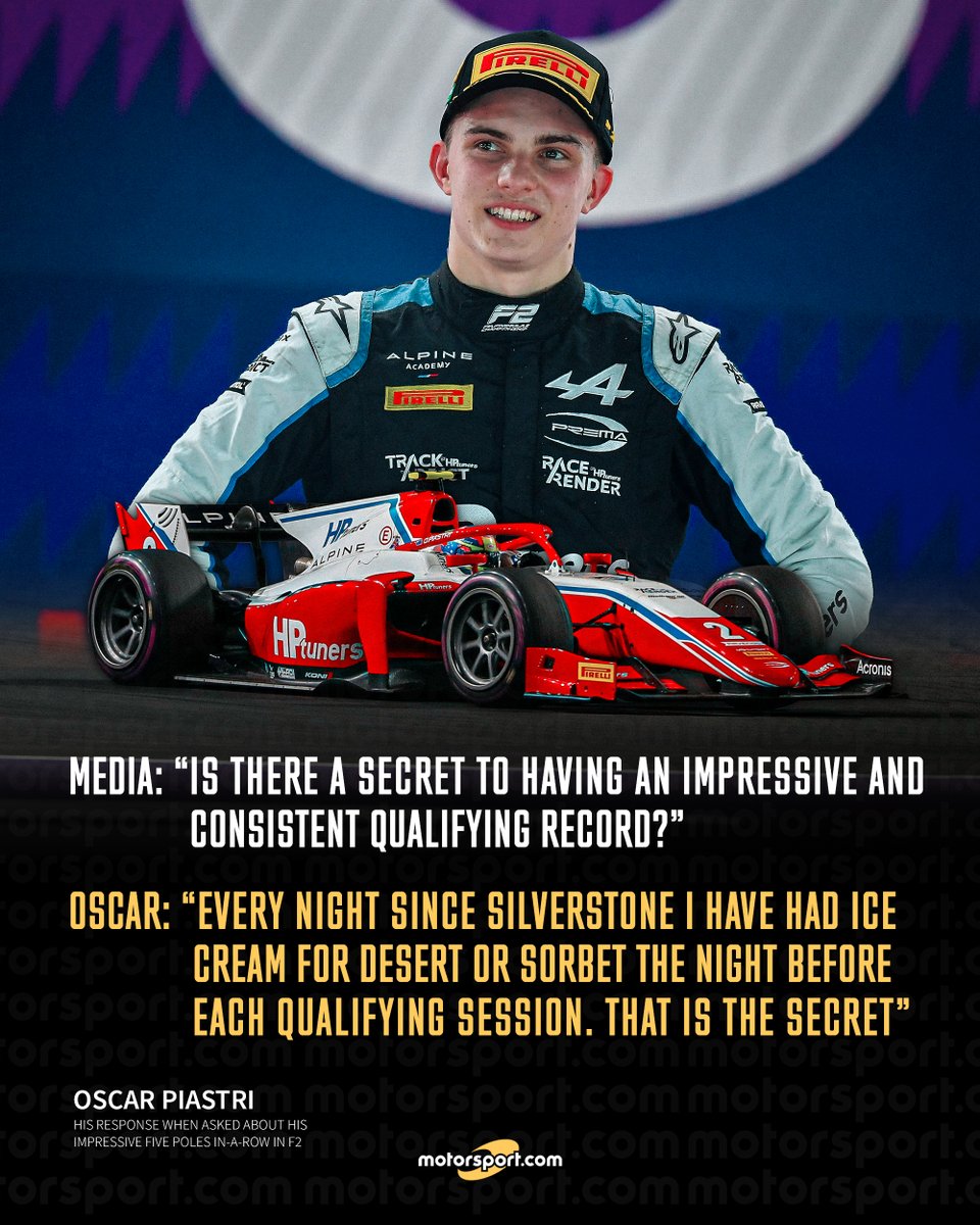 How to be quick? Eat ice cream, that's Oscar Piastri secret 🍦

Congrats on your fifth pole in a row in F2, Oscar 👏

#F2 #AbuDhabiGP 🇦🇪