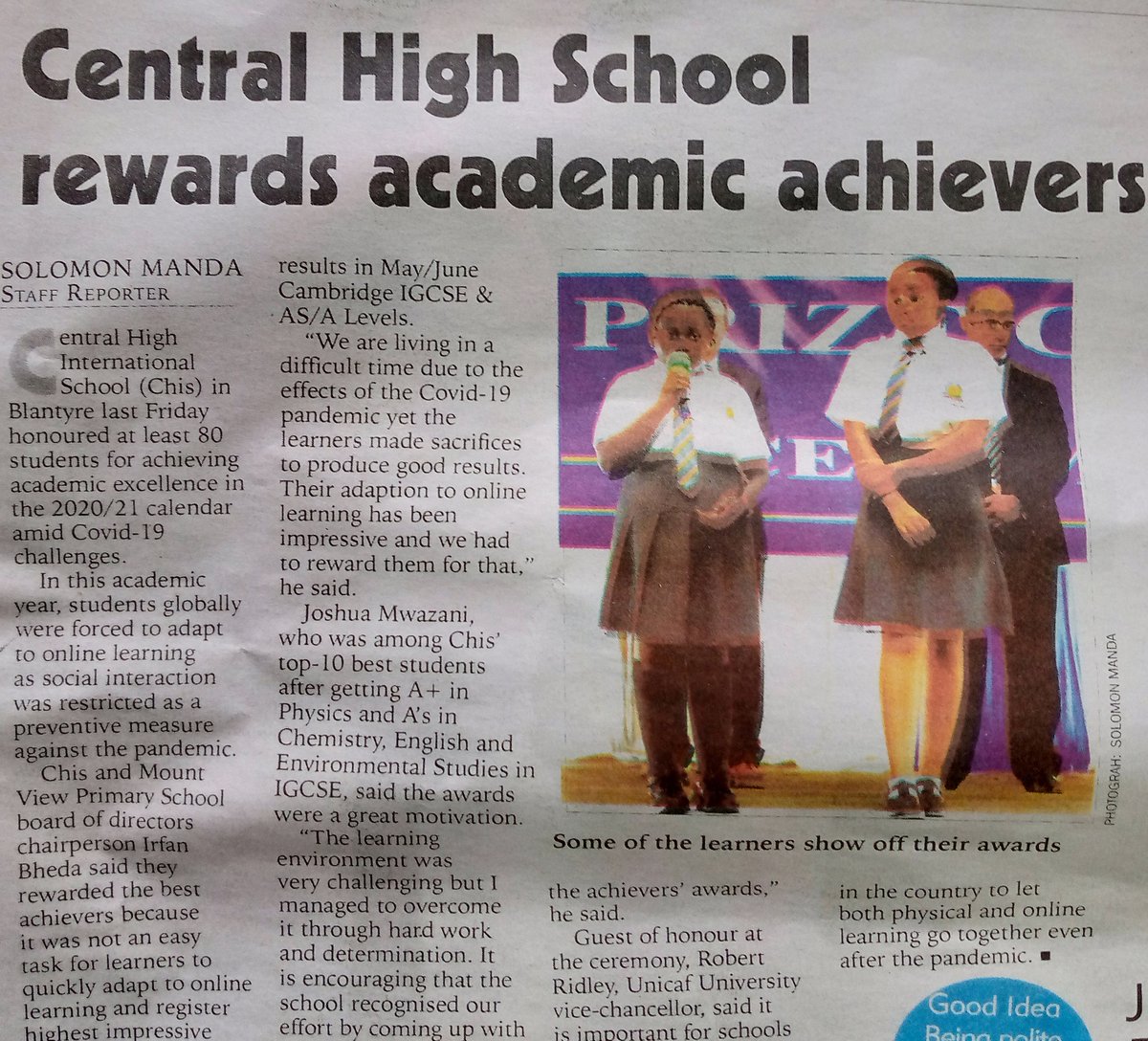 The annual Prize Giving Ceremony at Central High International School honours and rewards students for their academic achievements.
The Nation Newspaper summarizes this year's ceremony, which took place on November 25, 2021.
#prizegiving2020_21 #AcademicExcellence #media