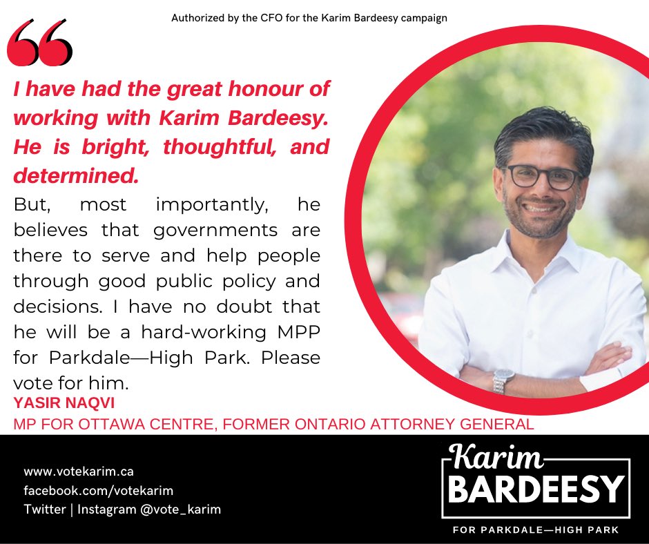 vote_karim's tweet photo. Thank you @Yasir_Naqvi for your endorsement! #onpoli #KB4PHP #ParkHP https://t.co/3zwb1XTBDW