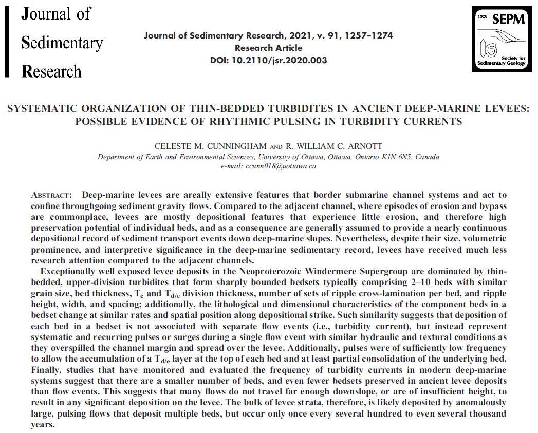 CelCunningham's tweet photo. Excited to announce that my first paper is out! 🎉

This paper compared the characteristics and stacking patterns of 4200 turbidites in ancient levee deposits to investigate deposition associated with single and successive flow events. Check it out! ➡️ https://t.co/oQYMqew5ms https://t.co/KZCsQGSdbs