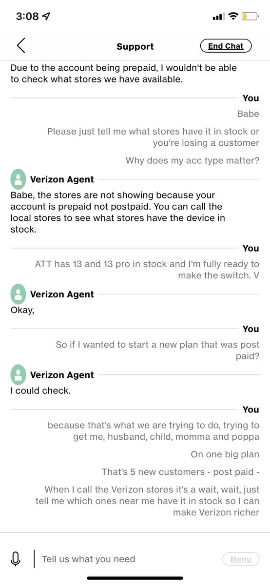 BeckyFromAZ's tweet photo. @VerizonSupport  Verizon let’s their agents have attitude now? I guess my decision to switch providers has been made easy! @ATT  let’s go! https://t.co/sJisfPQvjo