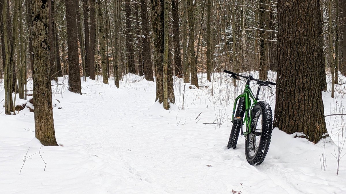 Aussiemandias's tweet photo. I thought I'd squeeze in a ride before the big melt - temperatures above zero for the next week and beyond #fatbike #ottbike #Snow #climatechangesucks #Outdoors #WINTER https://t.co/pBpGWNT0pM